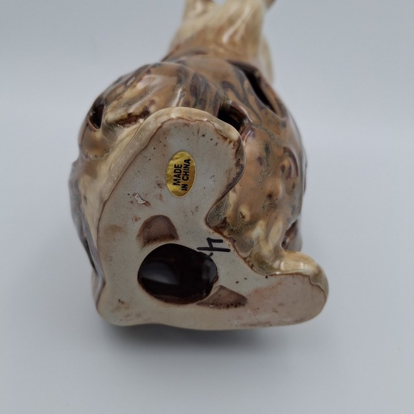 MCM Ceramic Cat Figurine Collectible Artist Handmade 7" Tall Brown Hollow Beging - Picture 8 of 10